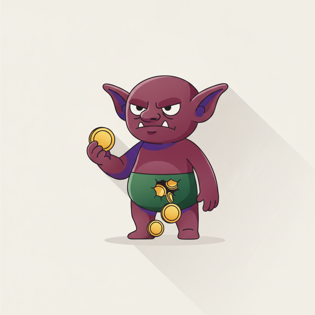 The Wasted-Spend Goblin, clutching a coin while others leak away